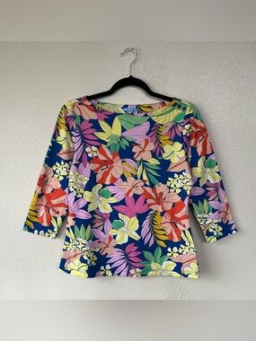 J. McLaughlin Wavesong Boatneck Floral Top size Small